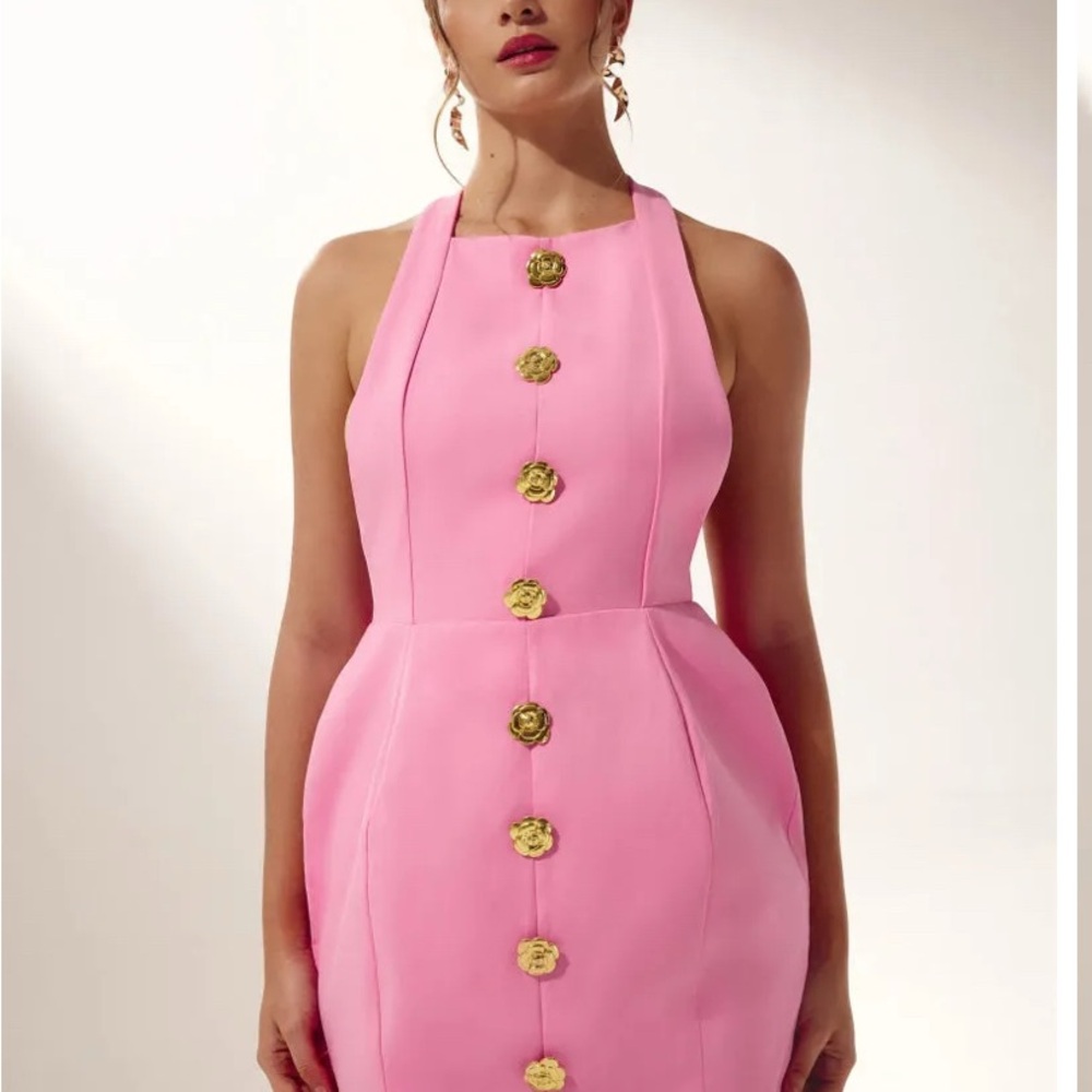 Pink Rose Button Backless Mini Dress – NWT